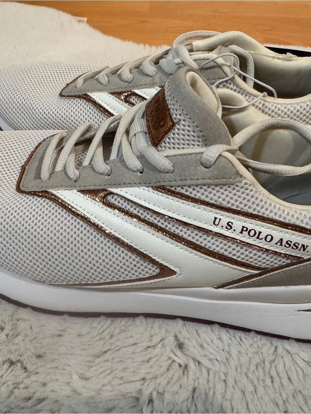 U.S. Polo Assn. Women’s White Mesh Trainer with Metallic Accents size 10